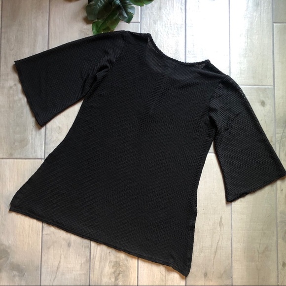 Jordan taylor mesh open knit 3/4 sleeve swimsuit cover up in black. Size M - Picture 7 of 9